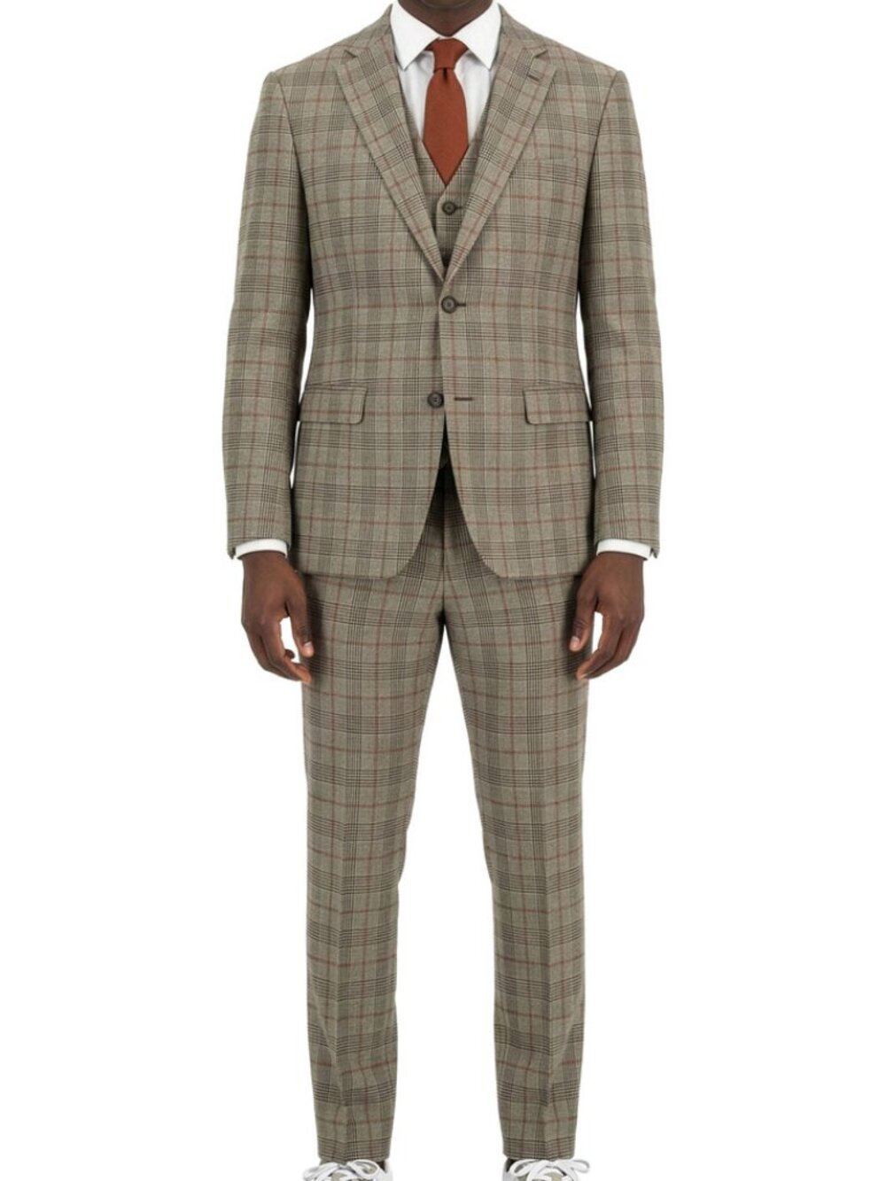 Taupe Windowpane Plaid Peak Lapel 3 Piece Stacy Adams Men's Suit
